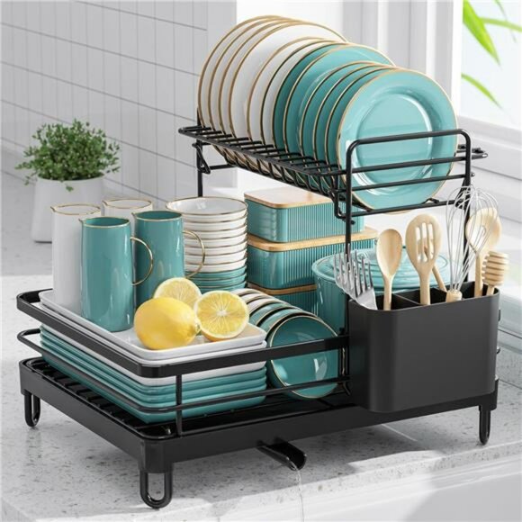 Extra Large Stainless Steel Dish Drying Rack 2 Tier Kitchen Counter Organizer - Picture 1 of 7